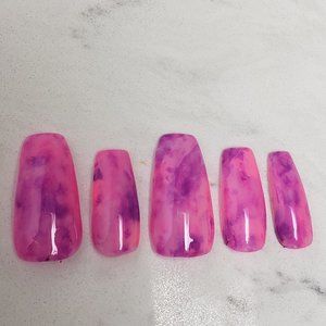 Pink Purple Custom gel Press on Nails fake nails Handmade 20pc set coffin